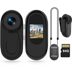 كاميرا الجسم المصغرة HD 1080P كاميرا الحركة بالإبهام، كاميرا الجسم القابلة للارتداء مع بطاقة 64 جيجابايت للرؤية الليلية 0.9 بوصة عرض قلادة مغناطيسية، كاميرا POV كاميرا جيب صغيرة كاميرا رياضية محمولة للحيوانات الأليفة مدونات الفيديو لركوب الدراجات in Kuwait