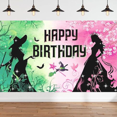 Pink and Green Birthday Backdrop Party Decorations Wicked Birthday Party Decorations Witch Themed Happy Birthday Banner Photo Backdrops for Princess Girls Boys Women Party Supplies Decor in Kuwait