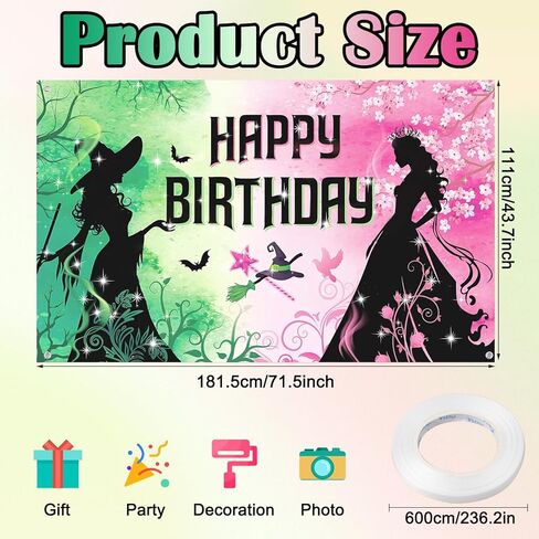 Pink and Green Birthday Backdrop Party Decorations Wicked Birthday Party Decorations Witch Themed Happy Birthday Banner Photo Backdrops for Princess Girls Boys Women Party Supplies Decor in Kuwait
