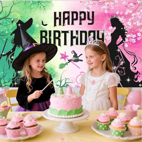 Pink and Green Birthday Backdrop Party Decorations Wicked Birthday Party Decorations Witch Themed Happy Birthday Banner Photo Backdrops for Princess Girls Boys Women Party Supplies Decor in Kuwait