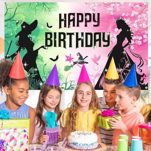 Pink and Green Birthday Backdrop Party Decorations Wicked Birthday Party Decorations Witch Themed Happy Birthday Banner Photo Backdrops for Princess Girls Boys Women Party Supplies Decor in Kuwait