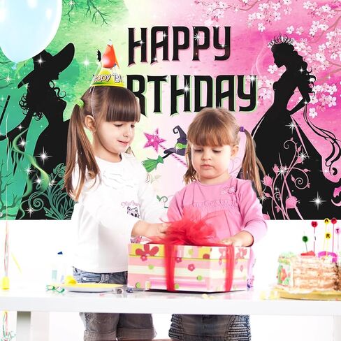Pink and Green Birthday Backdrop Party Decorations Wicked Birthday Party Decorations Witch Themed Happy Birthday Banner Photo Backdrops for Princess Girls Boys Women Party Supplies Decor in Kuwait