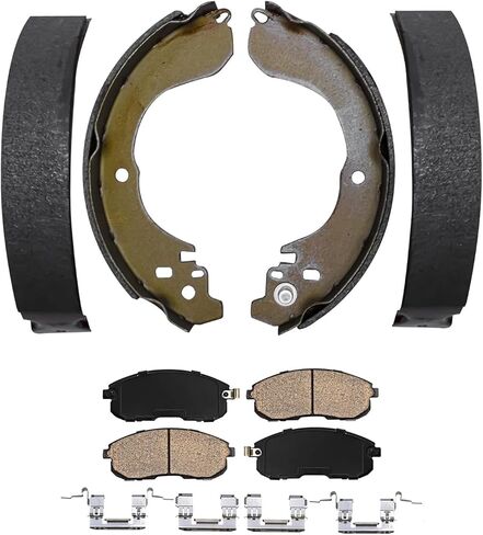 Detroit Axle - Brake Pads Drum Shoes Kit for 2007-2012 Nissan Sentra Versa 2009-14 Cube, Front Ceramic Brake Pads w/Hardware & Rear Semi-metallic Brake Shoes Replacement 2009 2010 2011 2012 in Saudi Arabia
