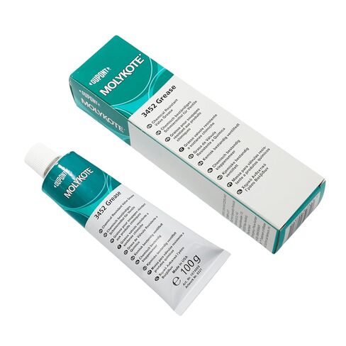 Molykote 3452 100g FS شحم تشحيم لتزييت الصمامات، أبيض مقاوم للمواد الكيميائية، أداء منخفض السرعة، سدادة تحمل سدادة ميكانيكية، حزمة مانعة للتسرب لحمل داو كورنينج in Kuwait