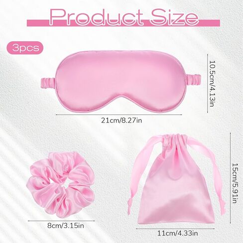 Silk Satin Sleeping Mask Set, Include 1 Double Layer Satin Filling Eye Cover 1 Scrunchie 1 Storage Bags, Pink Soft Breathable Blackout Eyeshade for Women Sleep Travel Nap Bridesmaid Gifts (Pink) in Saudi Arabia