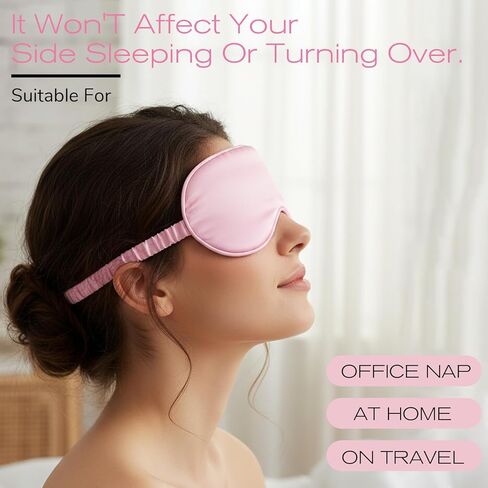 Silk Satin Sleeping Mask Set, Include 1 Double Layer Satin Filling Eye Cover 1 Scrunchie 1 Storage Bags, Pink Soft Breathable Blackout Eyeshade for Women Sleep Travel Nap Bridesmaid Gifts (Pink) in Saudi Arabia