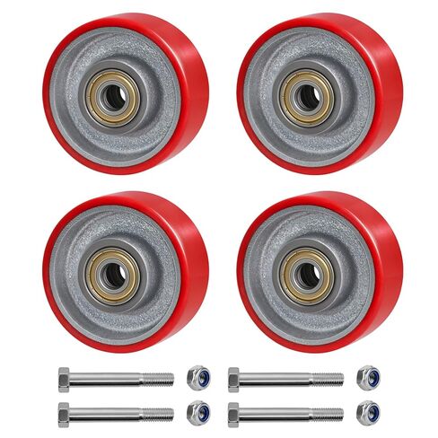 عجلات دوارة من البولي يوريثين مقاس 3 بوصات مع قلب من الحديد الزهر (مجموعة من 4 - سعة إجمالية تبلغ 1400 رطل)، عجلات بديلة صناعية واسعة مقاس 1.25 بوصة للعربات وقواعد المعدات ومناضد العمل in Kuwait