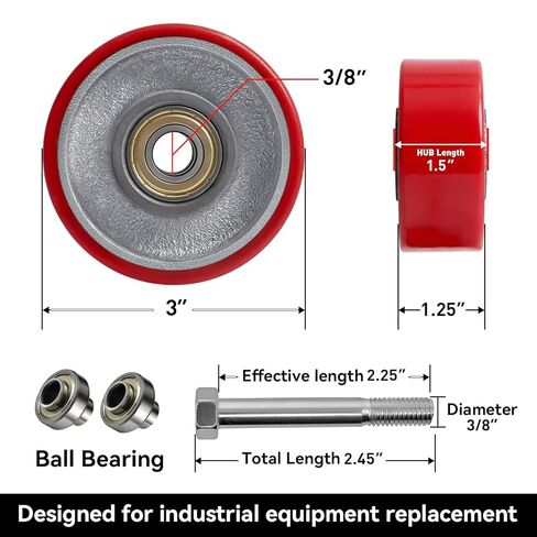 عجلات دوارة من البولي يوريثين مقاس 3 بوصات مع قلب من الحديد الزهر (مجموعة من 4 - سعة إجمالية تبلغ 1400 رطل)، عجلات بديلة صناعية واسعة مقاس 1.25 بوصة للعربات وقواعد المعدات ومناضد العمل in Kuwait