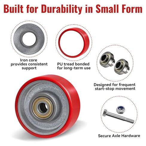 عجلات دوارة من البولي يوريثين مقاس 3 بوصات مع قلب من الحديد الزهر (مجموعة من 4 - سعة إجمالية تبلغ 1400 رطل)، عجلات بديلة صناعية واسعة مقاس 1.25 بوصة للعربات وقواعد المعدات ومناضد العمل in Kuwait
