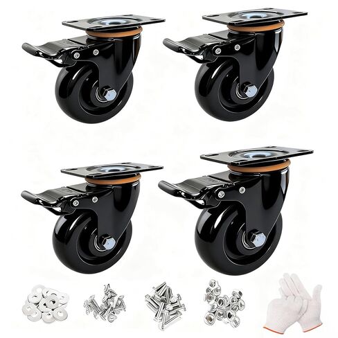 4-inch Heavy-Duty Industrial Swivel casters with Brakes, Set of 4 Secure Locks, 1600 lbs Load Capacity, Industrial Flat Wheels for Furniture, carts, Tables, workbenches in Saudi Arabia