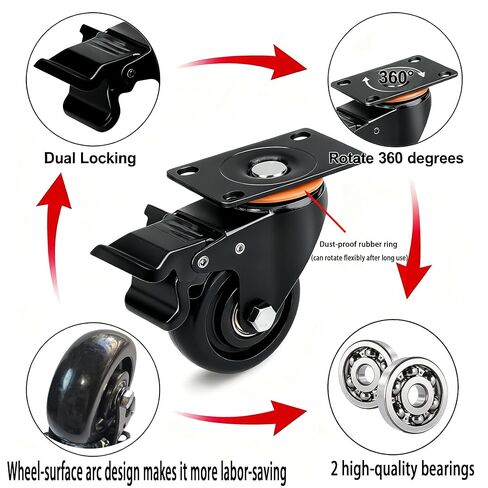 4-inch Heavy-Duty Industrial Swivel casters with Brakes, Set of 4 Secure Locks, 1600 lbs Load Capacity, Industrial Flat Wheels for Furniture, carts, Tables, workbenches in Saudi Arabia