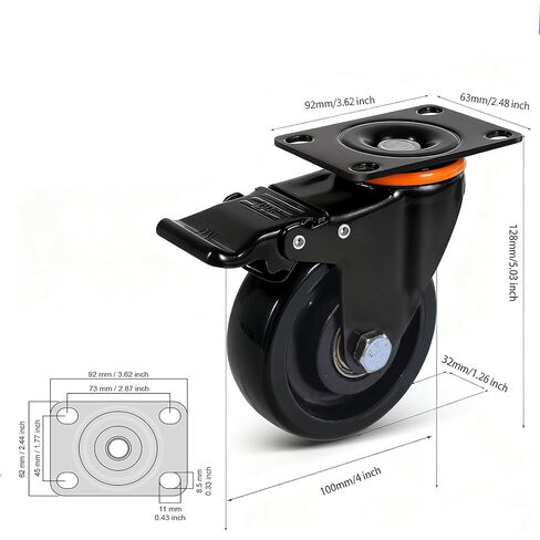 4-inch Heavy-Duty Industrial Swivel casters with Brakes, Set of 4 Secure Locks, 1600 lbs Load Capacity, Industrial Flat Wheels for Furniture, carts, Tables, workbenches in Saudi Arabia