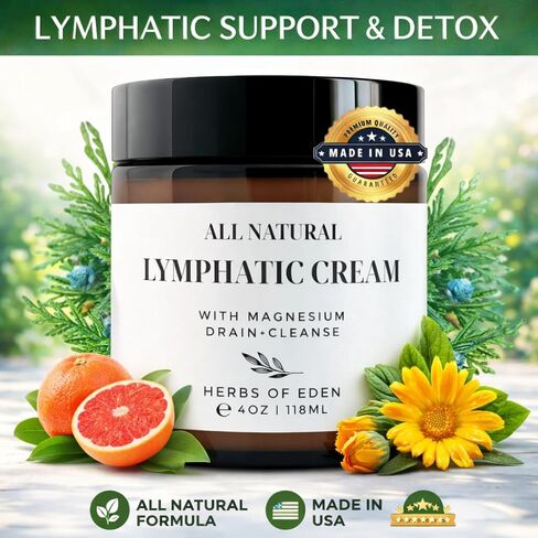 Organic Lymphatic Massage Cream with Magnesium – Natural Topical Cream | Stimulate Lymph Fluid | Family Owned, Made in USA in Saudi Arabia