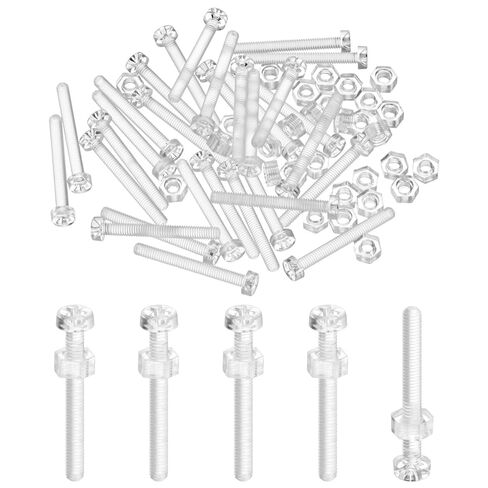 M METERXITY 30-Set Clear Transparent Screws and Hex Nuts Kit, M3x25mm Acrylic Plastic Cross-recessed Round Head Screws for Machine Accessories/DIY Equipment/Model, Hand Tighten Bolts in Saudi Arabia