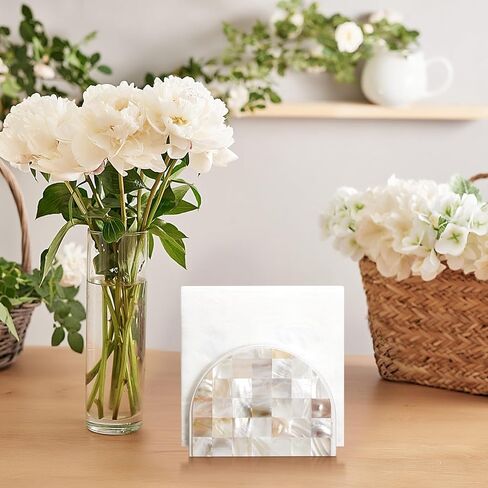 FoldTier Mosaic Mother of Pearl Inlay Napkin Holder Modern Napkin Holder for Bedroom Bathroom or Office Table and Countertop Decoration in Saudi Arabia