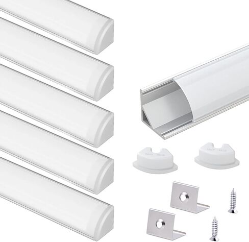 VST 20pack 3.3 قدم قناة LED، قناة ناشرة LED على شكل حرف V، نظام قناة ألومنيوم LED مع غطاء أسود، أغطية نهاية ومشابك تثبيت، ملف ألومنيوم لشريط LED سهل التركيب للغاية in Kuwait