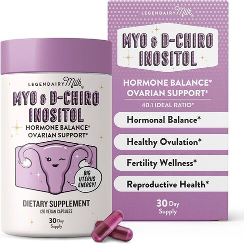 Legendairy Milk Pure Inositol Supplement - Myo Inositol and D-Chiro Inositol Capsules - Ideal 40:1 Ratio - Ovarian & Fertility Support for Women - 30 Day Supply in Kuwait