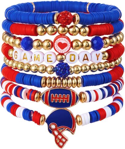 RINHOO Game Day Bracelets for Women Stackable Heishi Clay Beaded Stretch Bracelet Football Sport Fan Bracelet Sports Game Team Jewelry in Kuwait