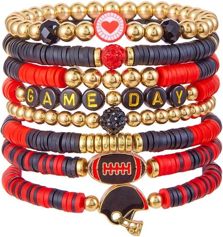 RINHOO Game Day Bracelets for Women Stackable Heishi Clay Beaded Stretch Bracelet Football Sport Fan Bracelet Sports Game Team Jewelry in Saudi Arabia