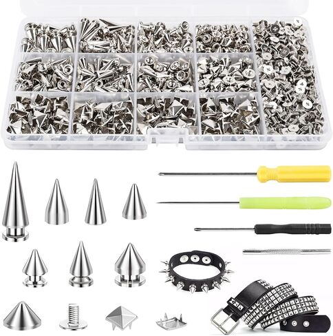 700 Pcs Punk Spikes and Studs Kit, Secure Screw-Back Leather Rivets for Crafts, Mixed 8 Size Cone Spikes and Square Pyrami Studs DIY Decoration for Biker Jackets, Shoes & Dog Collars in Saudi Arabia