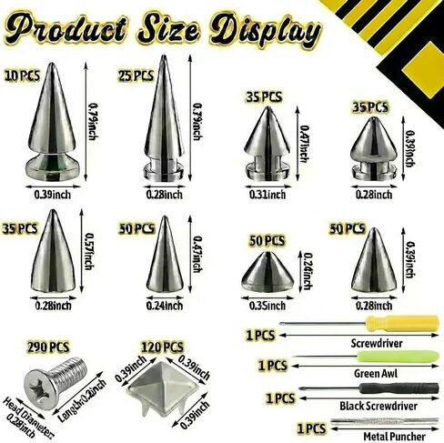 700 Pcs Punk Spikes and Studs Kit, Secure Screw-Back Leather Rivets for Crafts, Mixed 8 Size Cone Spikes and Square Pyrami Studs DIY Decoration for Biker Jackets, Shoes & Dog Collars in Saudi Arabia