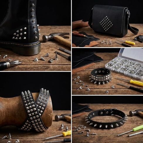 700 Pcs Punk Spikes and Studs Kit, Secure Screw-Back Leather Rivets for Crafts, Mixed 8 Size Cone Spikes and Square Pyrami Studs DIY Decoration for Biker Jackets, Shoes & Dog Collars in Saudi Arabia