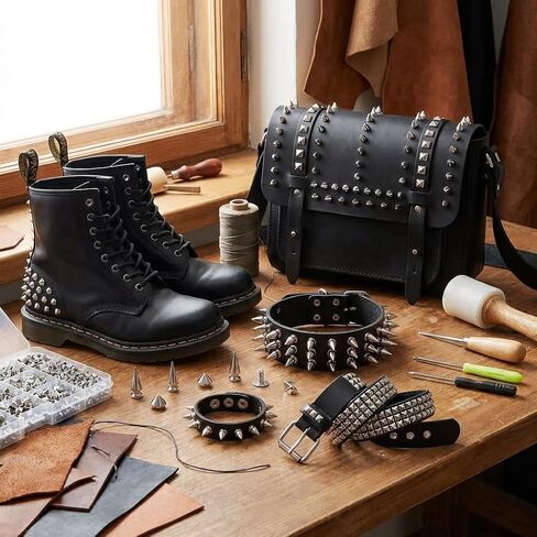 700 Pcs Punk Spikes and Studs Kit, Secure Screw-Back Leather Rivets for Crafts, Mixed 8 Size Cone Spikes and Square Pyrami Studs DIY Decoration for Biker Jackets, Shoes & Dog Collars in Saudi Arabia