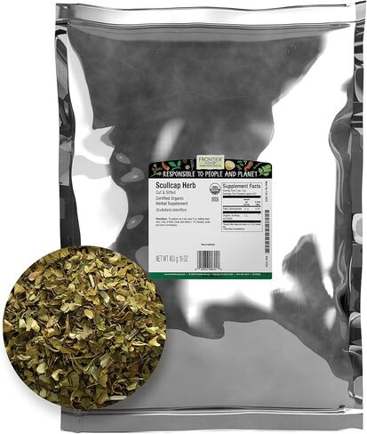 Frontier Co -Op Organic Scullcap Herb Cut & Sifted Arganic Erganic Armbal Complement 1LB - Skullcap Herb for tincture ، tea ، emplement in Saudi Arabia
