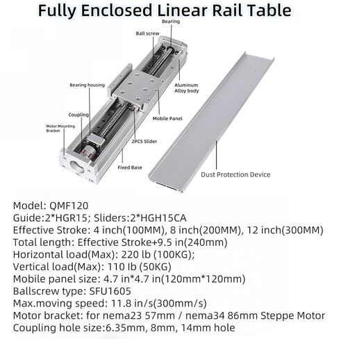 وحدة طاولة منزلقة للسكك الحديدية الخطية 12 بوصة/300 مم مرحلة دليل مغلقة بالكامل SFU1605 محرك كروي ثقيل مقاوم للماء ومقاوم للغبار لقوس محرك متدرج Nema23 وNema34 in Kuwait