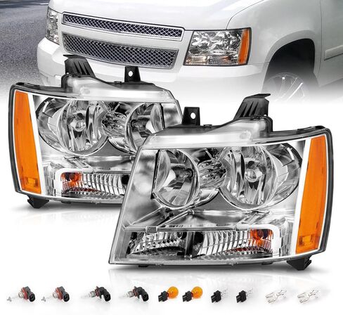 AmeriLite Halogen Car Headlight Pair With Bulbs and Harness Replacement For Chevy Tahoe Suburban Avalanche - Driver and Passenger Side, Vehicle Light Assembly, Black Housing in Saudi Arabia