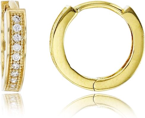 14K Yellow Solid Gold AAA Cubic Zirconia Huggie Hoop Earrings | 2mm Thickness Vailable in 6 Different Sizes | Solid Gold Huggie Earrings for Women in Saudi Arabia