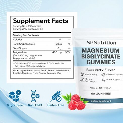 Spnutrition Magnesium Bisglycinate Gummies – Chelated Magnesium Supplement, Promotes Muscle & Nerve Function, Relaxation & Everyday Wellness – 60 Raspberry Gummies (1) in Saudi Arabia