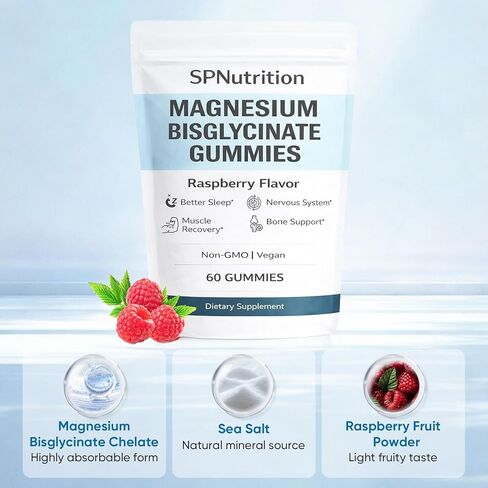Spnutrition Magnesium Bisglycinate Gummies – Chelated Magnesium Supplement, Promotes Muscle & Nerve Function, Relaxation & Everyday Wellness – 60 Raspberry Gummies (1) in Saudi Arabia