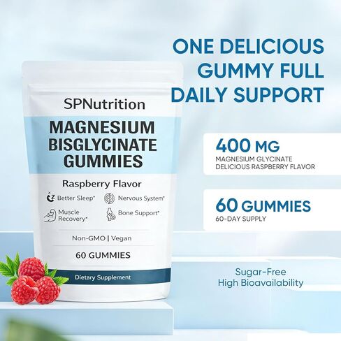 Spnutrition Magnesium Bisglycinate Gummies – Chelated Magnesium Supplement, Promotes Muscle & Nerve Function, Relaxation & Everyday Wellness – 60 Raspberry Gummies (1) in Saudi Arabia