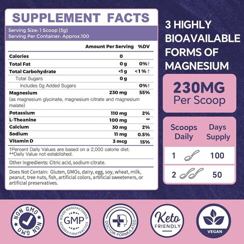 ZEBORA Magnesium Powder for Sleep, Chelated Magnesium Complex Supplement with Glycinate, Citrate and Malate, Unflavored Drink Mix with Electrolytes for Muscle & Brain Health, Vegan, Non-GMO, 10.58oz in Kuwait