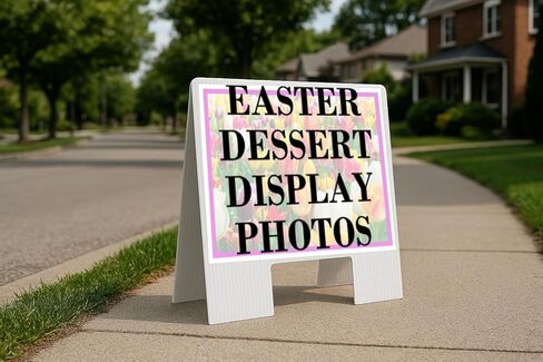 Easter Dessert Display Photos Spring Flowers Tulips Directional Arrows A-Frame Double Sided 23x23 in. sign in Kuwait