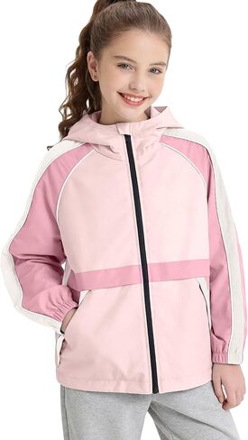 Rolanko Girls Rain Jacket Kids Waterproof Lightweight Hooded Windbreaker Raincoat for Boys Outdoor Hiking School Travel in Kuwait