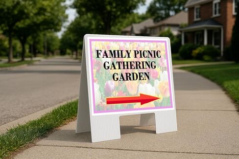Family Picnic Gathering Garden Spring Flowers Tulips Directional Arrows A-Frame Double Sided 23x23 in. sign in Kuwait