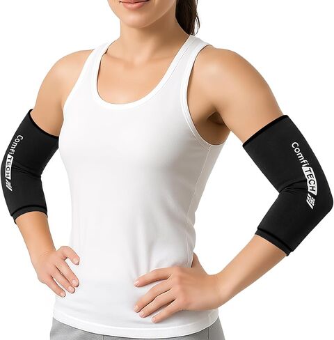 عبوة من قطعتين من لفافات الثلج لمرفق التنس من كومفيتيك، دعامة ذراع للاعبي الجولف، أكمام ضغط باردة مرنة قابلة لإعادة الاستخدام من أجل عدم الراحة في الساعد والساق، واسترخاء العضلات، والأباريق، والتهاب المفاصل، مقاس متوسط in Kuwait