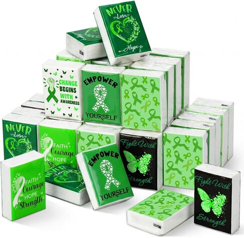 Honoson 60 Pack Mental Health Awareness Tissues Bulk Green Ribbon Mental Health Awareness Month Gifts Favor Travel Pocket Tissue for Charity Event Supplies Volunteer Activities in Saudi Arabia
