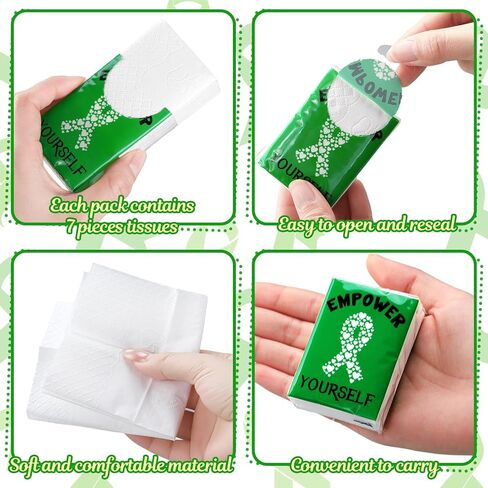 Honoson 60 Pack Mental Health Awareness Tissues Bulk Green Ribbon Mental Health Awareness Month Gifts Favor Travel Pocket Tissue for Charity Event Supplies Volunteer Activities in Saudi Arabia