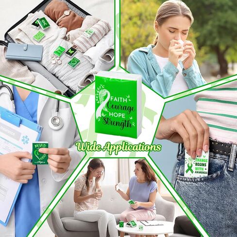 Honoson 60 Pack Mental Health Awareness Tissues Bulk Green Ribbon Mental Health Awareness Month Gifts Favor Travel Pocket Tissue for Charity Event Supplies Volunteer Activities in Saudi Arabia