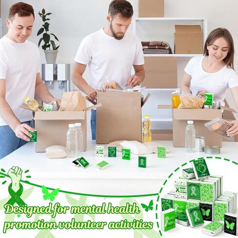 Honoson 60 Pack Mental Health Awareness Tissues Bulk Green Ribbon Mental Health Awareness Month Gifts Favor Travel Pocket Tissue for Charity Event Supplies Volunteer Activities in Saudi Arabia