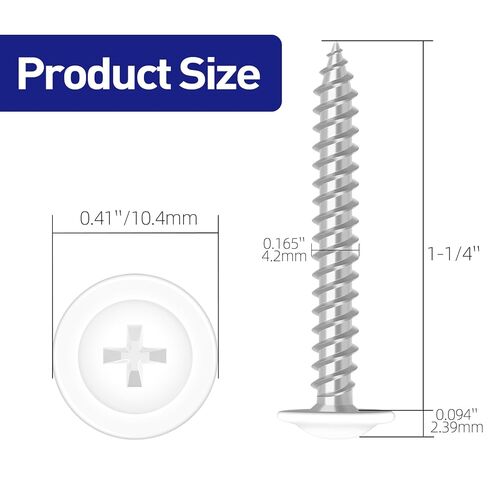 #8 x 1-1/4" Truss Head Fast Self Tapping Screws, Alloy Steel Wood Screws, White Head, Full Thread, Screwdriver Bit Included, 100 PCS in Kuwait