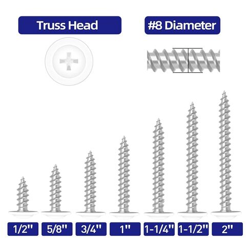 #8 x 1-1/4" Truss Head Fast Self Tapping Screws, Alloy Steel Wood Screws, White Head, Full Thread, Screwdriver Bit Included, 100 PCS in Kuwait
