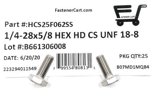 1/4-28x5/8 Stainless Steel Hex Cap Screws FT Hex Bolts 18-8 (UNF) FINE Thread (25 pcs) in Saudi Arabia