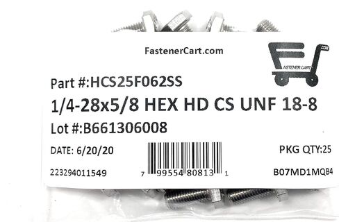 1/4-28x5/8 Stainless Steel Hex Cap Screws FT Hex Bolts 18-8 (UNF) FINE Thread (25 pcs) in Saudi Arabia