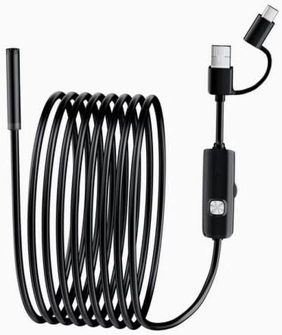 Industrial Endoscope Camera with 8 LED, USB Power Mode, Lens, 5m/16.4feet Flexible Hard Wire, Compatible with iOS & Android, for Car & Air Conditioner Repair, Plastic Material in Saudi Arabia