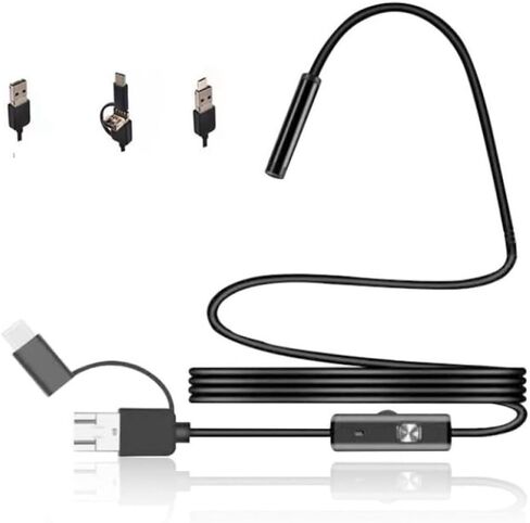 Industrial Endoscope Camera with 8 LED, USB Power Mode, Lens, 5m/16.4feet Flexible Hard Wire, Compatible with iOS & Android, for Car & Air Conditioner Repair, Plastic Material in Saudi Arabia