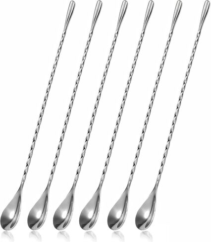 ABK 6PCS 12 Inch Bar Spoon，18/10 Stainless Steel Spiral Pattern Cocktail Stirrers Spoons ，Long Handle Cocktail Mixing Stirrers in Kuwait